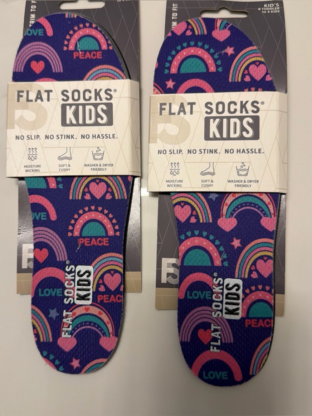 Lot of 2 Pairs /Flat Socks Kids, Pink & Purple, Sz. 8 Toddler To 4 Kids